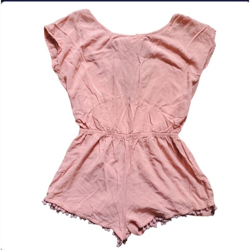 Anthropologie Staring at Stars Romper Women Medium Peach Poms Beachy Boho Travel